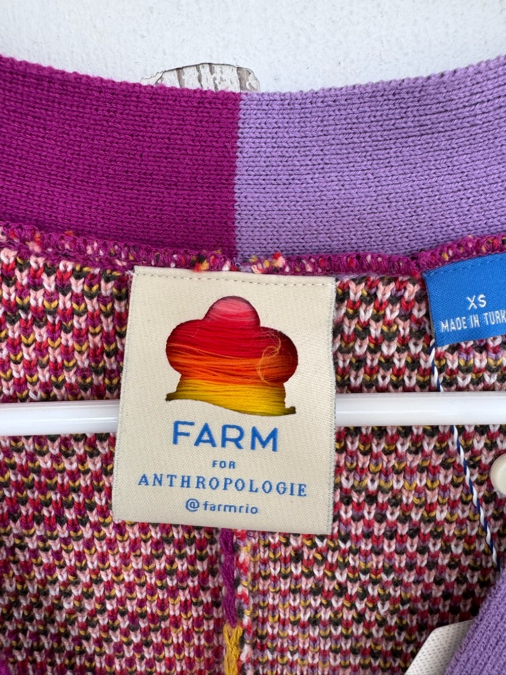 Anthropologie FARM Rio Banana Print Colorblock Button Down Cardigan Sweater NWT - Picture 5 of 13